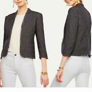 Ann Taylor Gray Tweed Fringed Blazer